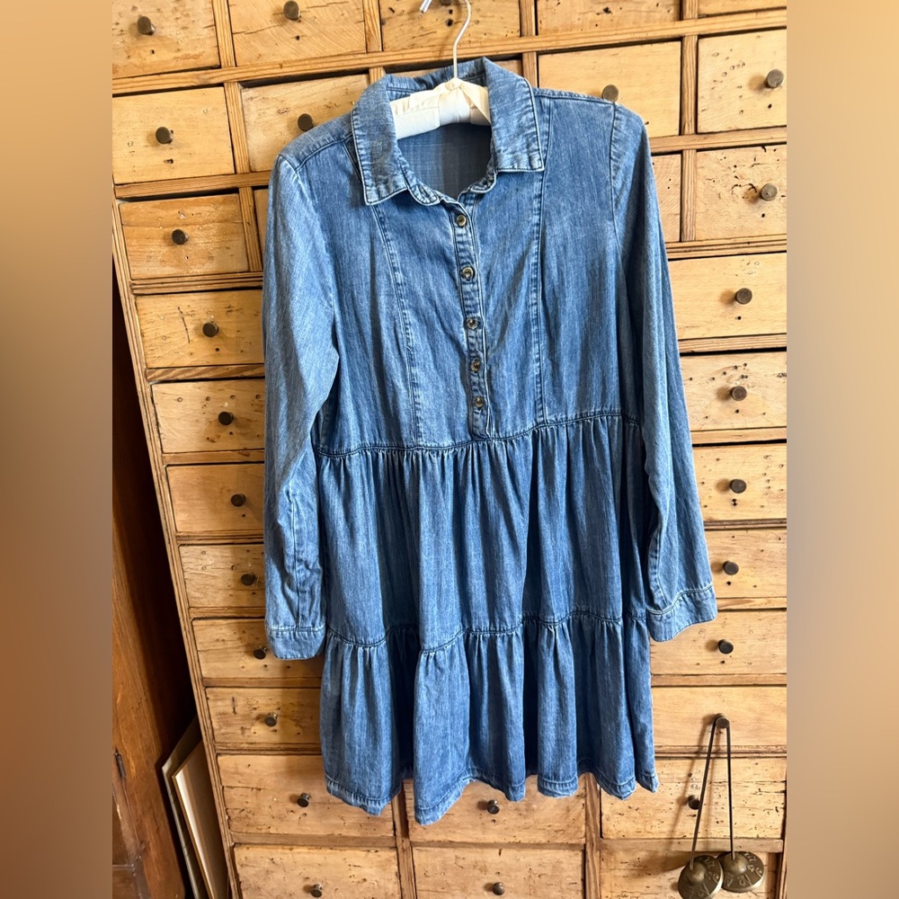 Blue Denim baby doll button up dress
